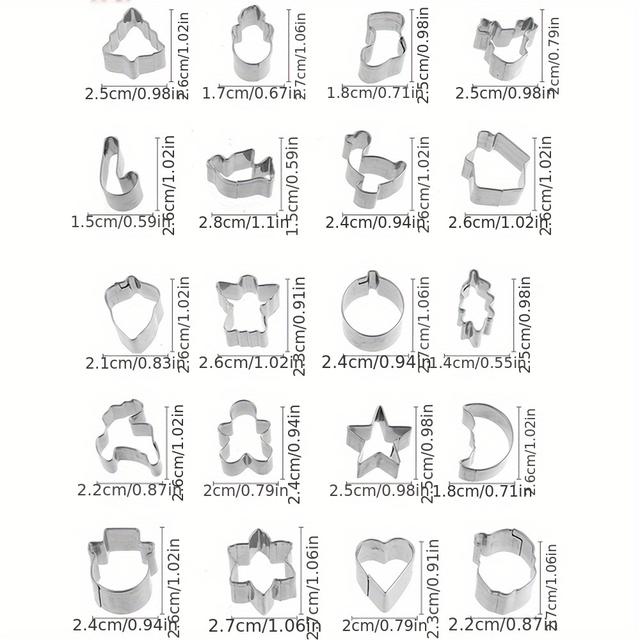 TEMU 20pcs Mini Christmas Cookie Cutter Set - Stainless Steel Baking Molds With Santa, Reindeer, Snowman Shapes For Holiday Treats