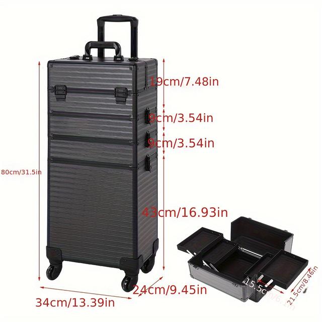 TEMU Nail Polish, Cosmetics And Skin Care Products Display Case, Black Extra Large Make Up Case Hairdressing Vanity Beauty Trolley Cosmetic Box
