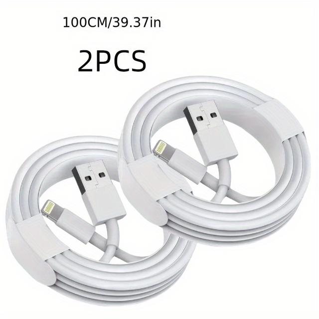 TEMU Usb A To Lightning Data Cable 2pcs 3.3ft, Fast Charger Cable Usb-a Power Output Charging Cable For Iphone 14/13/12/11/xs/xr/x/8/ipad, White