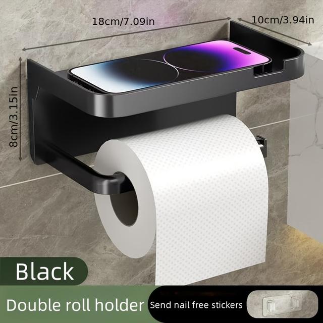 TEMU Self-adhesive No Drill Wall-mounted Toilet Paper Holder & Storage Shelf - Heavy-duty Plastic Bathroom/kitchen With Space-saving Shelf Suitable For & Hotel Use