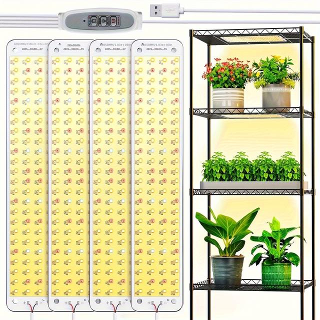 TEMU Plant Growth Lamp, Ultra-thin Daylight Growth Lamp Panel, , Increase , 4-level Dimmable, With 3/6/12 Hour Automatic Timer, Suitable For Succulents, Vegetables, Flowers, Greenhouses, Etc., 4pcs