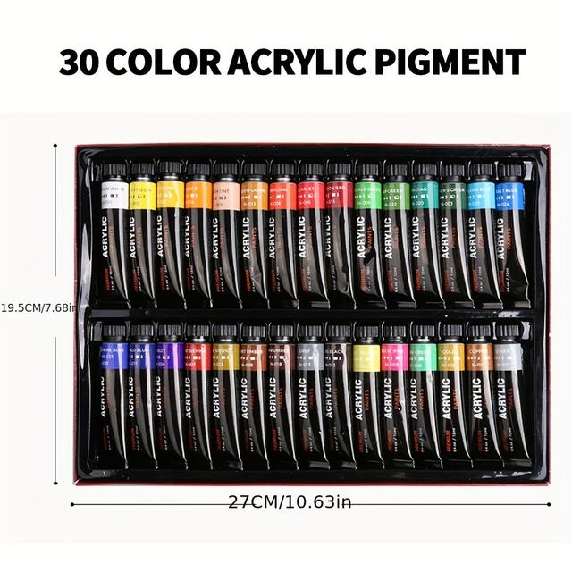 TEMU 30-color Premium Acrylic Paint Set, 12ml Tubes, Artist Grade Pigments For Diy Art, Crafts, And Graffiti, Versatile And Durable Formulation, Ideal For Artists And Hobbyists