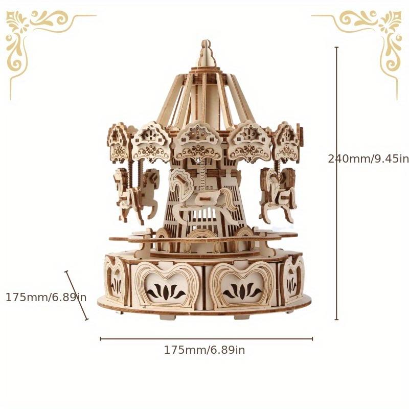 TEMU 1 Educational Stress-relief Diy Rotatable Self-assemble Wooden Horse Music Box 3d Puzzle Board, Holiday Gift