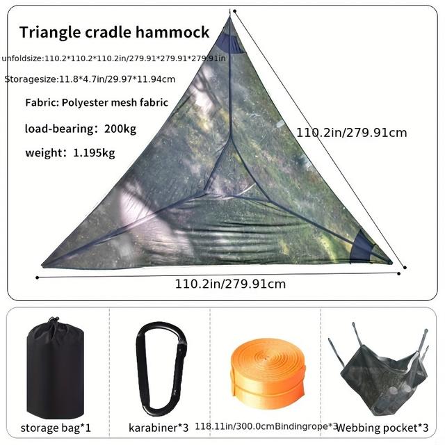 TEMU Outdoor Triangular Hammock For Multi-person, Large Camping Hammock Swing, Outdoor Triangular Hammock