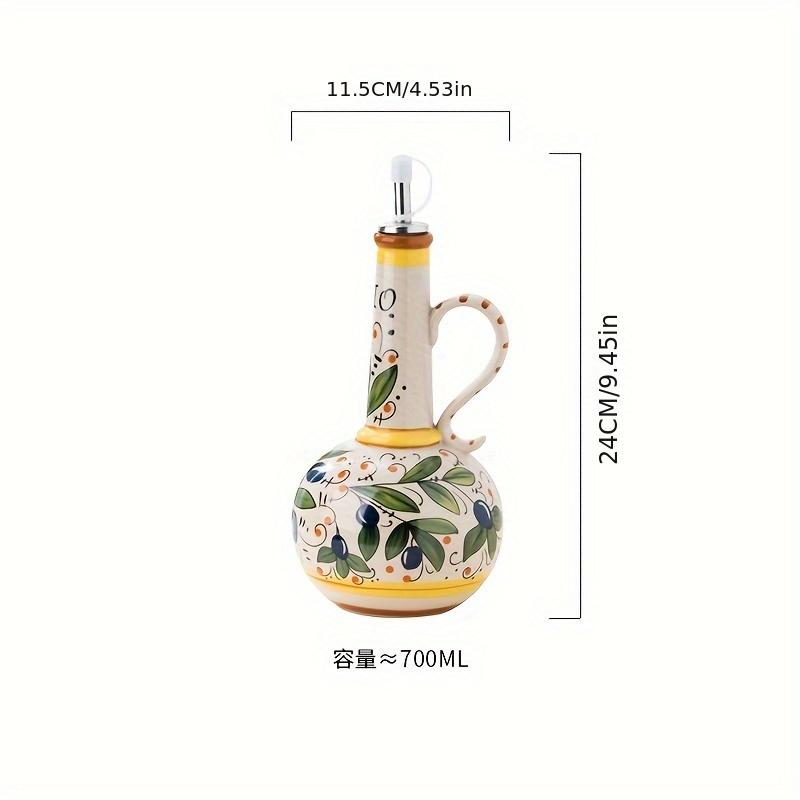 TEMU Hand-painted Green Ceramic Oil Bottle With - Leak-proof, Durable & Stylish Kitchen Decor For Home Use, Perfect For Olive Oil, Vinegar, And Condiments