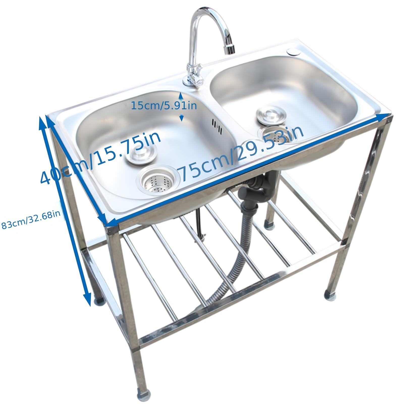 TEMU Dimensions: 75x40x83cm Independent Sink, Dual , Washbasin For Bathroom, Sink Featuring Hot And Cold Water Faucets, Ideal For Kitchen, Outdoor Use, Camping, Garden, And Garage
