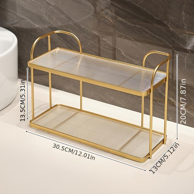 TEMU Double-layer Bathroom Organizer - Rust-proof Iron & Acrylic Cosmetic Storage Shelf For Vanity, Multi-functional Shower Gel Holder, Bathroom Decor And Accessories