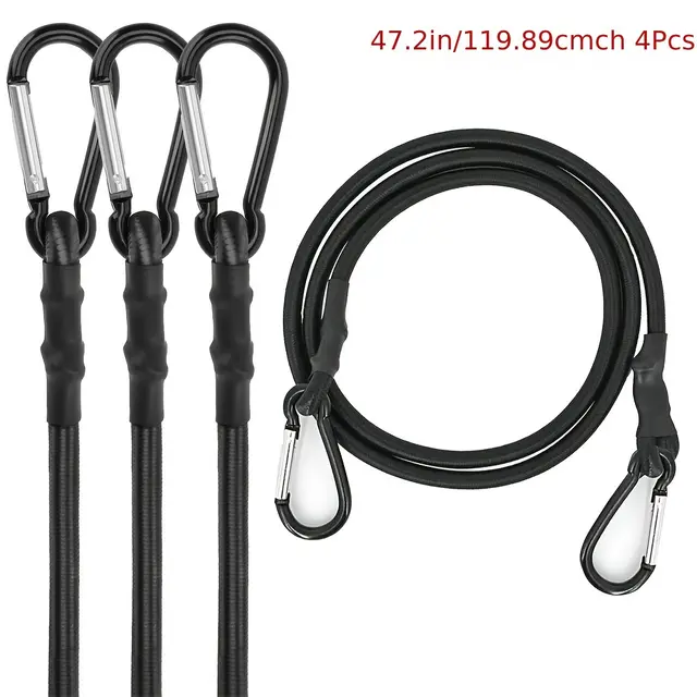 TEMU 4pcs 24 Inch Heavy Duty Rubber Band Rope With Aluminum Alloy Hook, Premium Rubber Heavy Duty Strap Strong Elastic Rope For Outdoor Tent, Camping Accessories