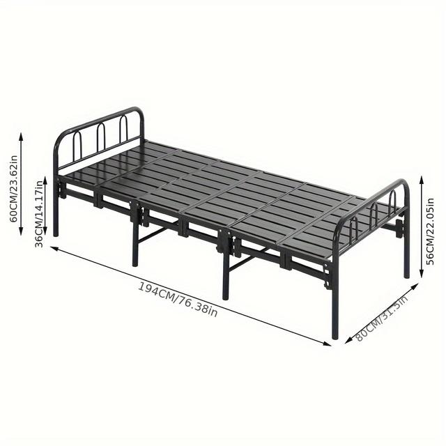 TEMU Strong Metal Folding Bed Frame Guest Student Single Platform Headboard Footboard
