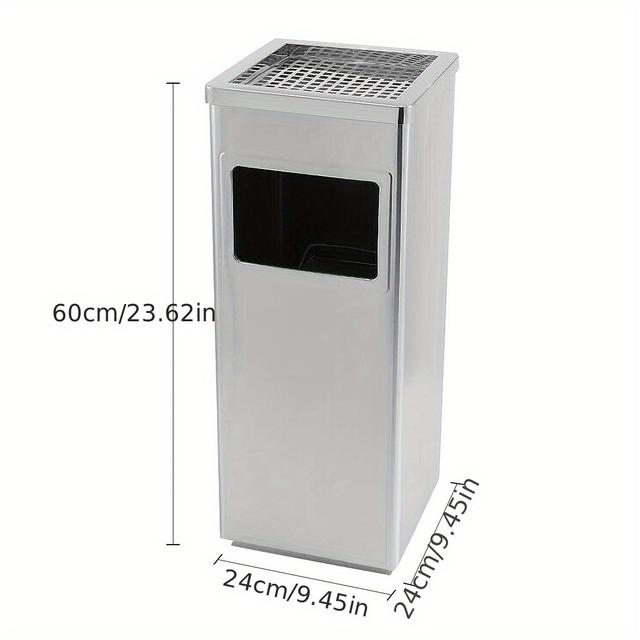 TEMU Commercial Square Pull-out Trash Bin - 35l Stainless Steel Certified, Heavy-duty Removable Bucket With Anti-fingerprint Polish For Elevator Lobbies/public Areas (24x24x60cm)