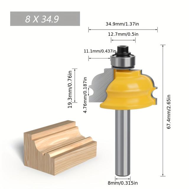 TEMU 1pc Lavie 8mm Shank Professional Woodworking Milling Cutter, Metal Cabinet Arc Carving Machine Tool, No Electricity Or Battery Needed