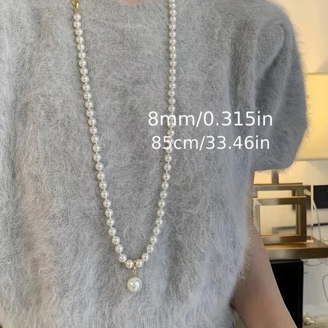 TEMU Extra lange weiße Glas-Halskette, klassisch, vielseitig, elegant leichter Luxus, geeignet für den , als Feiertagsgeschenk zu Weihnachten