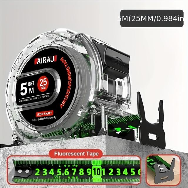 TEMU Airaj Steel Measuring Tape - High Contrast Dark Mode Fluorescent Tape Measure For Low Light Visibility - Heavy Duty Thickened Tape Retractable, Easy To Read, Carpenter