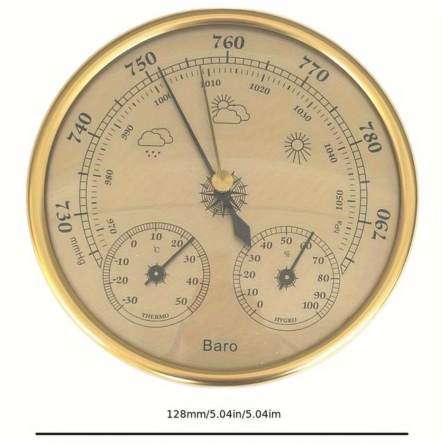 TEMU Прецизійний барометр 3 в 1 діаметром 128 мм, підходить для вимірювання погодних умов, температури та вологості як в приміщенні, так і на відкритому повітрі.