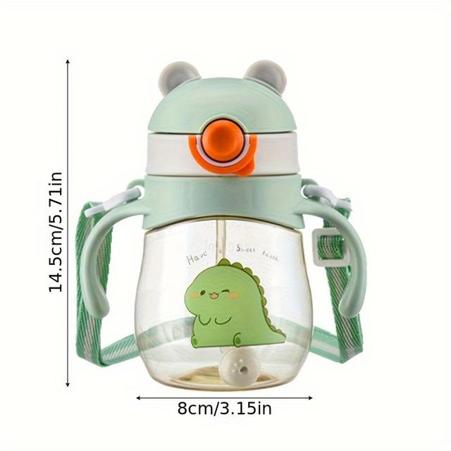 TEMU Cute Cartoon-style Direct Drinking Water Bottle With A Plastic Handle, Designed For Learning To Drink.