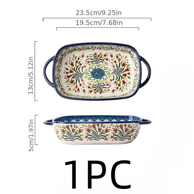 TEMU Polish Style, Double Ear Plate, Instant Noodle Soup Bowl, Salad Bowl, Rectangular Plate, Fruit Bowl, Baking Bowl