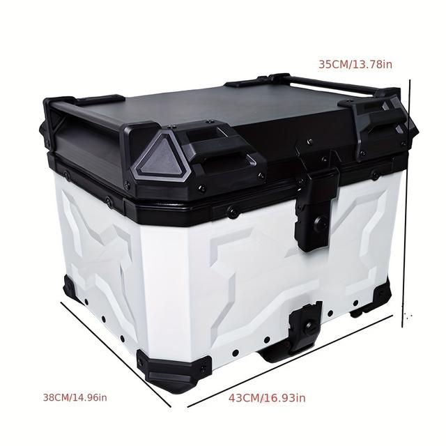TEMU 45l Waterproof Aluminum Motorcycle Top Box With Safety Lock - Fit, Detachable Straps, Three-sided , Ideal For Atvs And Travel Tailboxes, Secure Travel Box|rugged Design| Lid Design