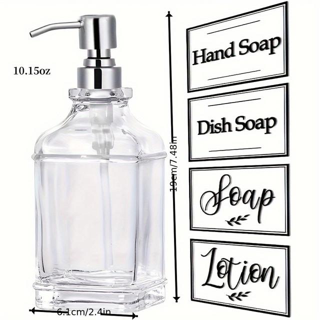 TEMU Garrafa de mão de vidro com bomba de aço inoxidável - Dispensador de recarregável de 10,15 onças, design elegante , perfeito para uso em casa de banho, cozinha ou escritório, dispensador de mão