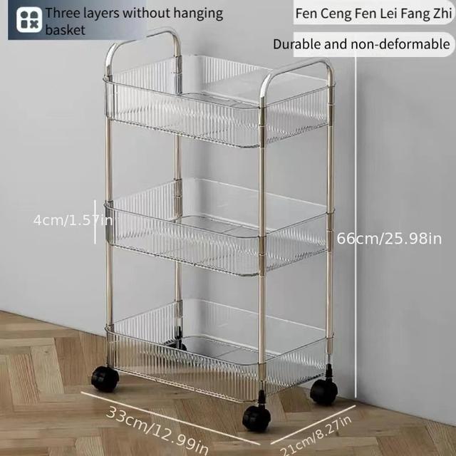 TEMU Chariot de Rangement à Roulettes 3/4 Niveaux en Acrylique Transparent - Étagère Organisatrice Polyvalente pour Cuisine, Salon, Bureau - Design et Robuste, Paniers Intégrés, de Place, Aucun