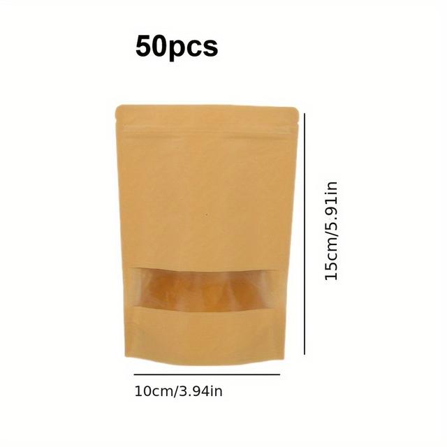 TEMU 50pcs Pack Paper Bags, Matte Window Snack And Nut Packaging Bags, Self- Sealing Bags, White Bags