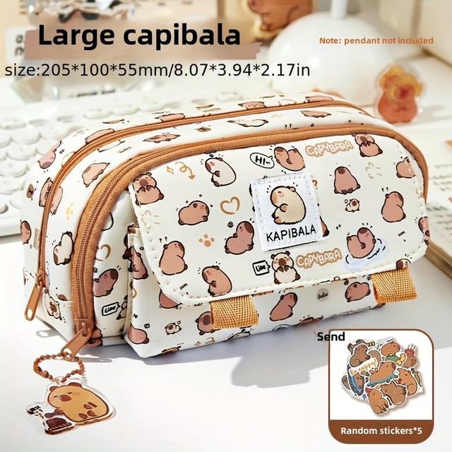 TEMU 6pcs Student Multifunctional Stationery Storage Pencil Case, Capybara Pattern - Perfect Back-to-school Supplies, Visually Appealing, Pencil Case