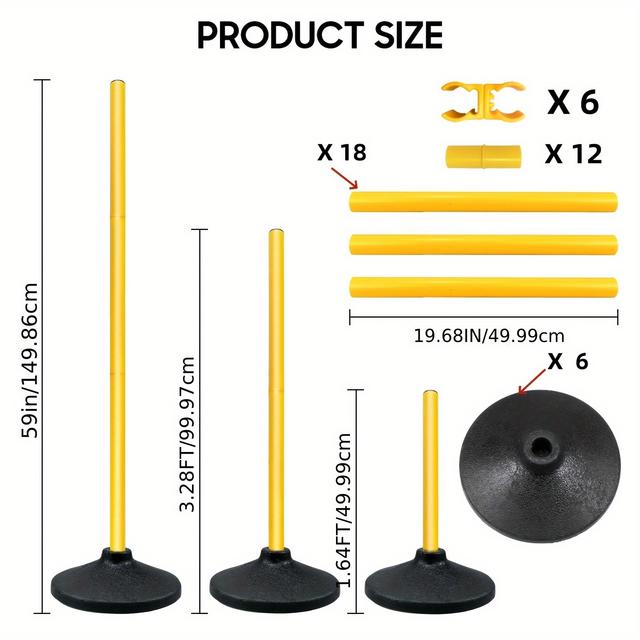 TEMU Soccer Training Equipment Includes 6 Flexible Agility Poles Of 1.5 Meters, 6 Rubber Bases Of 1 Kg Each For Speed Training, Soccer Training, And Soccer Cones For Basketball Players.