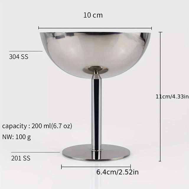 TEMU 1pc Stainless Steel Ice Cream Cup, Tall Pudding Dessert Cup, Bar Ktv Tall Snack Cup, Cocktail Cup, Margarita Cup, Party Supplies, Tableware Accessories