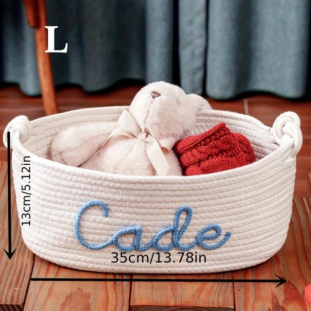 TEMU Customizable Cotton Storage Basket With Personalized Name - Ideal For Toys, Books, Dolls | Perfect Gift For Birthdays, Valentine's Day, Christmas | Cozy With Handles, Basket For Storage