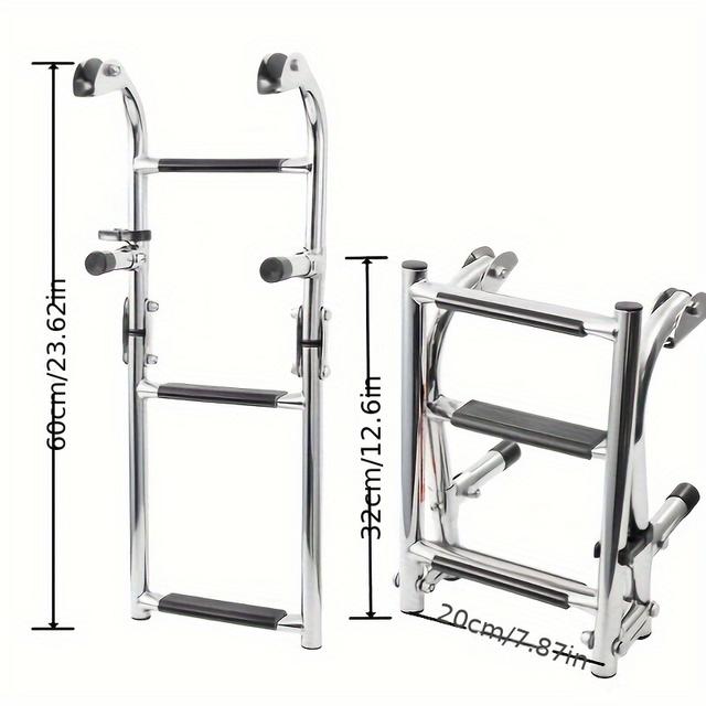 TEMU Stainless Steel Folding Ladder For Boats & Yachts - Telescopic, 2+1 Pontoon Marine Drop Ladder