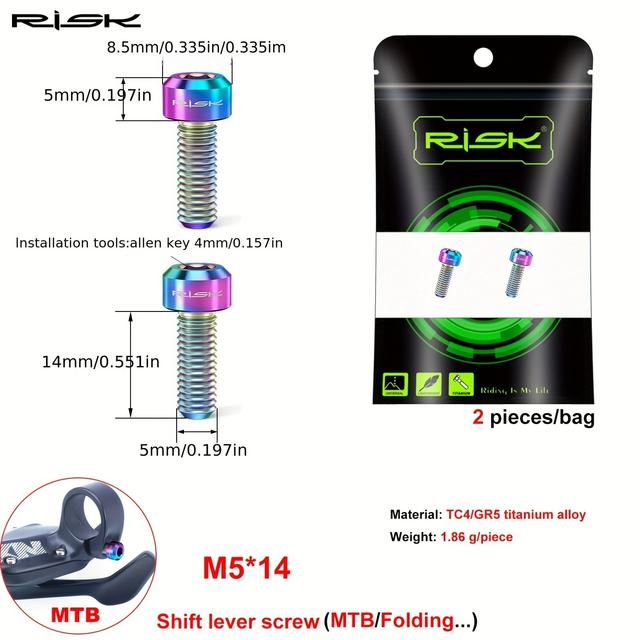 TEMU 2ks/balení DIY Titanová Slitina Šroub pro Silniční Kolo Držák Láhve na Vodu pro Horské Kolo Klikový Stahovák Řídítka Titanový Šroub M5x12/14/18 Příslušenství pro Skládací Kolo