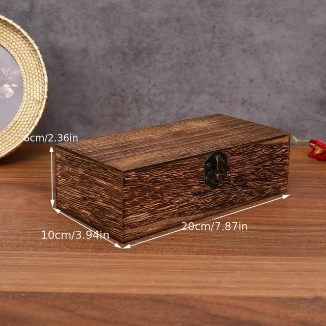 TEMU 1pc Vintage Wooden Storage Box With Lock – Large Capacity Rectangular Flip Cover Organizer For Desktop, Jewelry, Cosmetics & Keepsakes, Decor