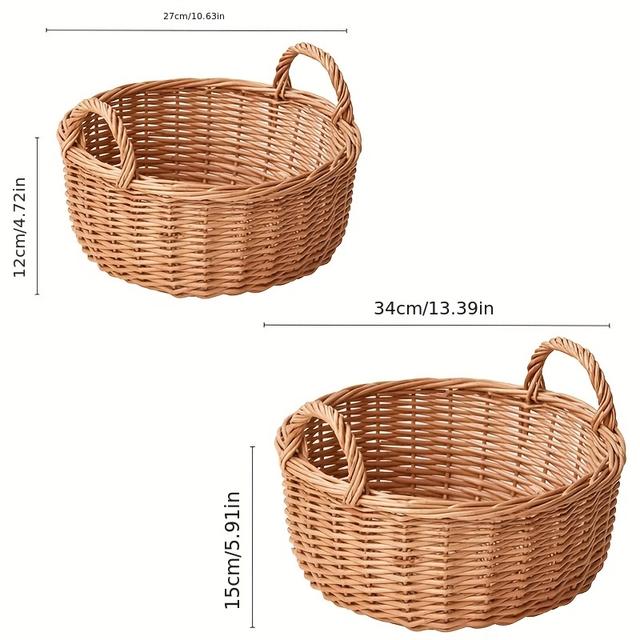 TEMU Handmade Willow Weave Basket, Storage Bin For Home Organization, Non-waterproof, Ideal For Picnic And Household Items, Picnic Basket| Basket|functional Decor, Basket Storage