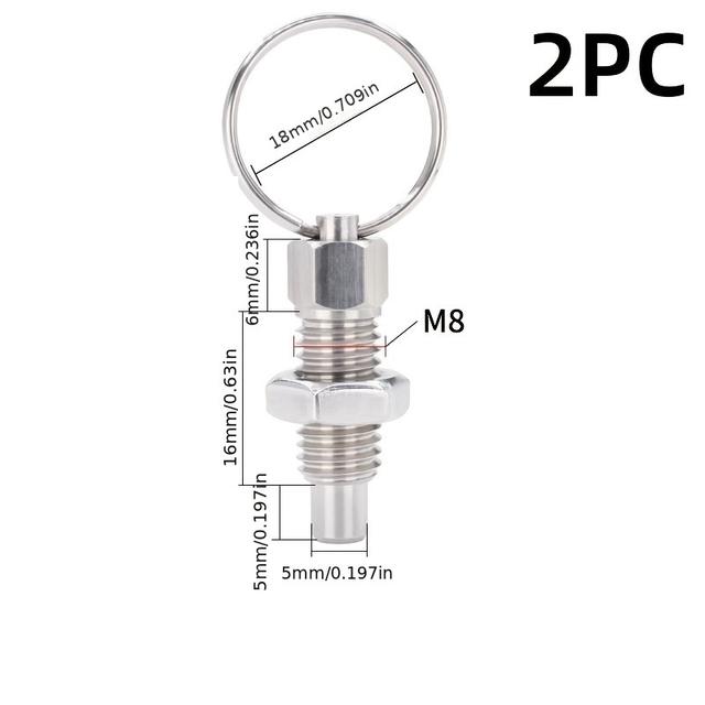TEMU 2pcs Stainless Steel Spring Plungers, M6/m8/m10 Non-locking Knob Plungers, Retractable Spring Plungers With Pull Rings, Suitable For Mold Machine Enclosures, , And Electrical Appliances