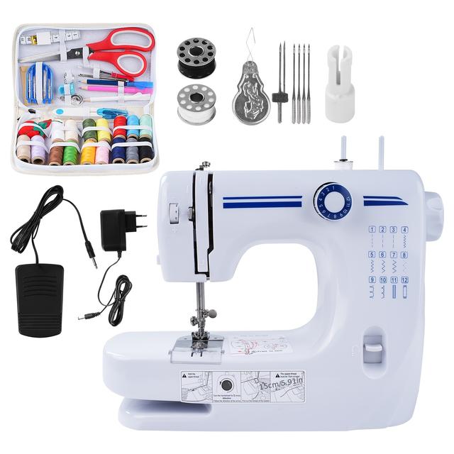 TEMU Mini Portable Sewing Machine Built In 12 Stitches Multifunctional Home Double Thread Foot Pedal
