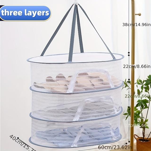 TEMU Multi-functional Foldable Drying Rack With Zipper - 1-3 Mesh Drying Rack, Suitable For Drying Herbs, Fruits, Vegetables And Fish - Durable Nylon Material With Handle