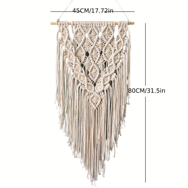 TEMU Bohème Wandbehang - Handgefertigter -Dekor mit Fransen, beige und weiße geometrische Muster, leichter Polyester für Wohnzimmer, Schlafzimmer oder Heimdekoration, Boho-Dekor