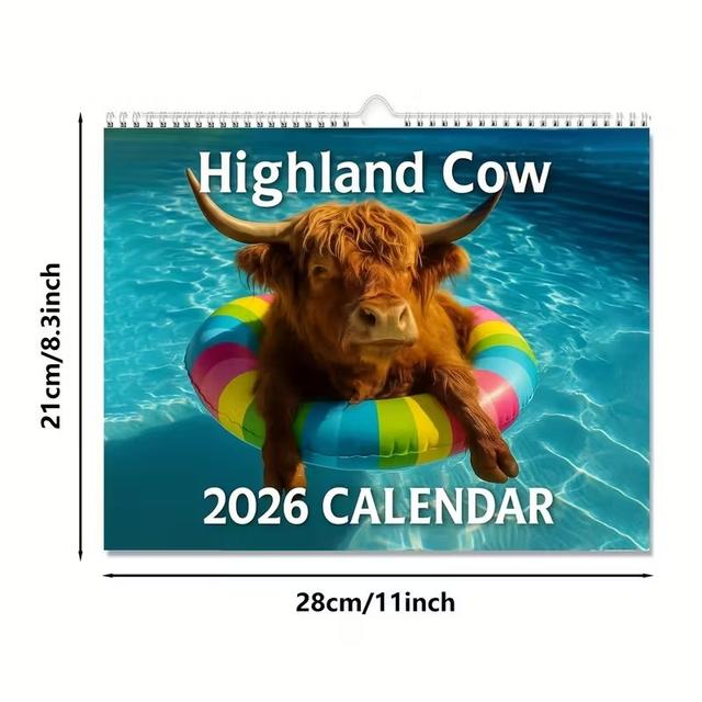 TEMU 2026 Highland Cow Calendar - Scottish Cow Monthly Planner With Cute Photos, 12-month Wall Calendar For, Office, Farmhouse Decor - Dated Scottish Heritage Gift ( 2026 To December 2026)