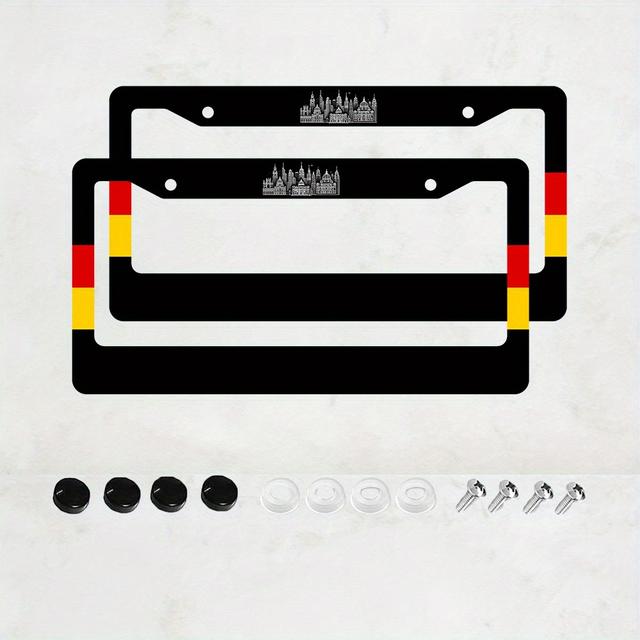TEMU 2 German Flag License Plate Frames - Colorful Stainless Additions, With Screws, Measuring 12.3 Inches X 6.3 Inches, Featuring A Red And , Perfect For Festive Decorations, Car Embellishments