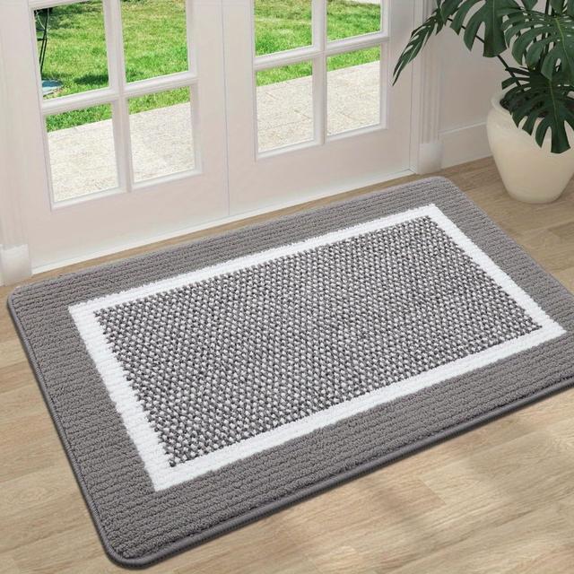 TEMU Indoor Non-slip Doormat 30x18 – Absorbent, Durable, Low-profile Washable Entryway Mat With Black & White Border For Home Decor, Gray Textured Design, Hand Wash Only