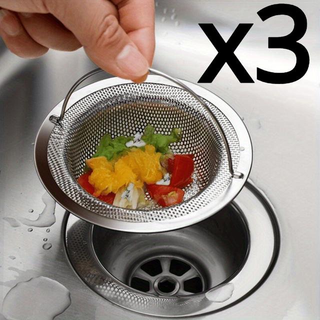 TEMU 3pcs Stainless Steel Sink Strainer Suit With Non-slip Handle- Hair Catcher, Food And Clog - Rust-resistant Durable Mesh Drain Cover- And Bathroom Drain Strainer