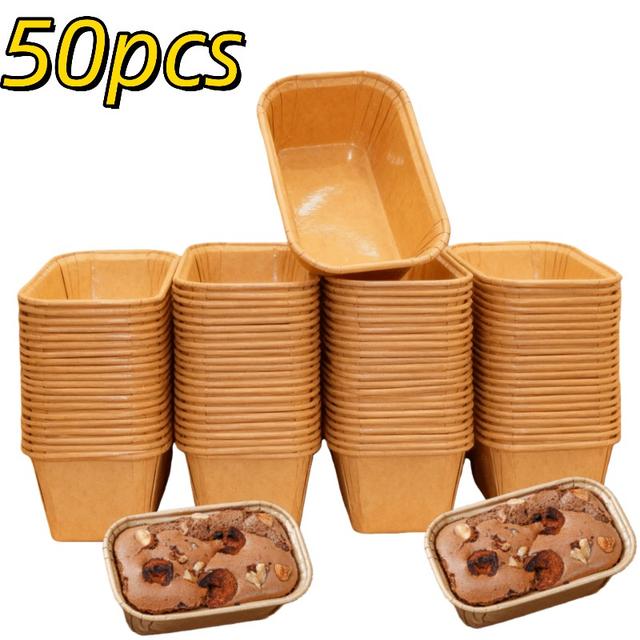 TEMU 50 Stück LDQ Antihaft Backbecher | Rechteckige Muffinformen mit Rillen, Stapelbar, Auslaufsicher, -Qualität Papier für Brot, Cupcakes, Desserts - Ideal für Büro, Esszimmer