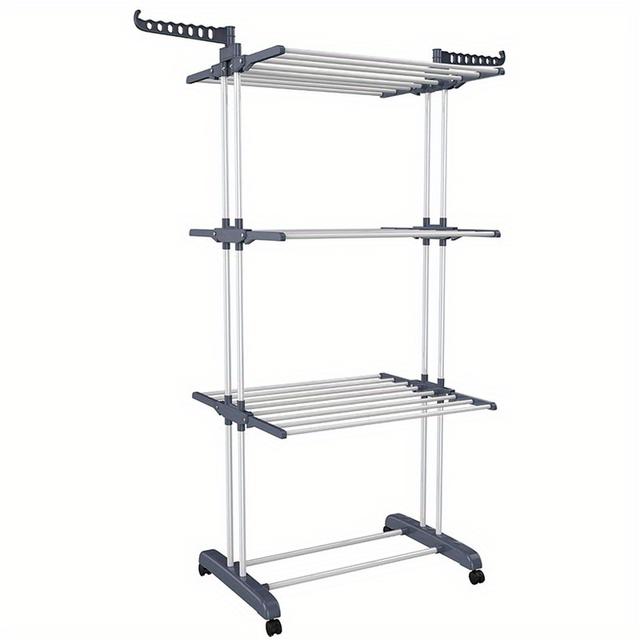 TEMU 4-layer Adjustable Rolling Drying Rack With Foldable Rod-steel Metal, 68.1 Inches High, Easy To Assemble, Suitable For Indoor And Outdoor Use, Home, Dormitory And , Drying Rack, Drying Racks