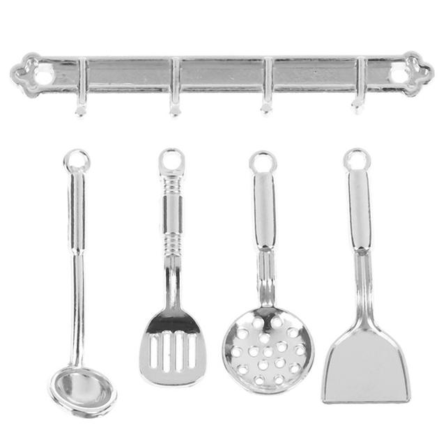 TEMU 5pcs 1:12 Dollhouse Miniature Kitchen Scene Food Play Set, Ob11 Metal Cooking Tools With Spatula And Slotted Spoon