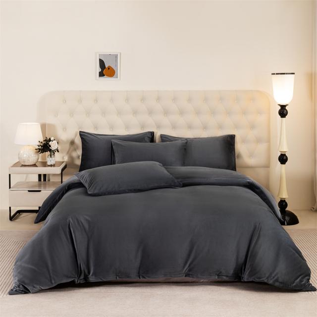 TEMU Flannel Down Alternative Comforter Set 3pcs - 400tc & Heavyweight Winter Bedding With 2 Pillowcases & Duvet Cover (no Insert), Double/ Queen Size For Couples, Cold Weather, Home Decor