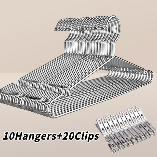 TEMU 30pcs High-quality Metal Hanger Clips Set | Anti-slip, Heavy-duty, Rust-proof, Polished Stainless Steel With Shoulder | Space-saving Clothes Drying Rack For Coats, Dresses - Zuee Brand
