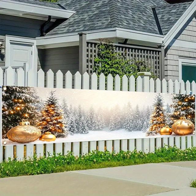 TEMU 1 Stück, Frohe Weihnachten mit Weihnachtsbaum Venus-Muster (1) - Muster Polyester Dekorationszaunbanner, Außenbereich Rasen- Wanddekoration, Feiertagsdekoration für drinnen draußen, Partyzubehör