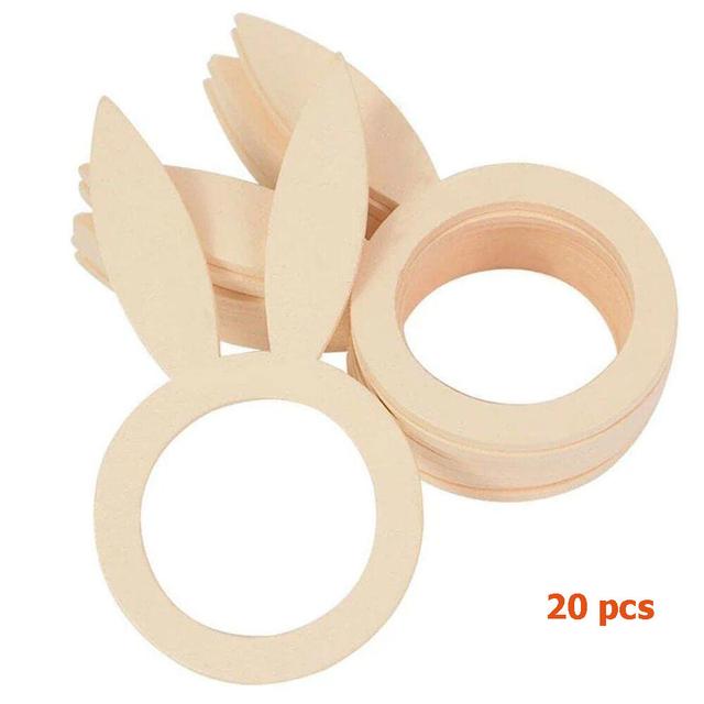 TEMU 20pcs Easter Bunny Ear Napkin Rings Wooden Rabbit Napkin Ring Holders Table Decorations For Spring Easter Party