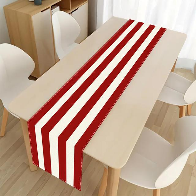 TEMU 3 Sizes Available, Red And White Striped Table Runner - Farmhouse Style, Indoor/outdoor Holiday Dinners & Home Decor, Christmas Table Decoration
