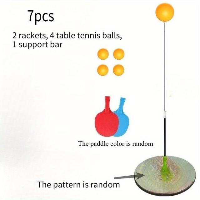 TEMU 1 Set Of Adjustable Height Elastic Soft Rod Table Tennis Trainer - Portable Single Person Practice Equipment, Including 4 Durable Practice Balls, Table Tennis Equipment