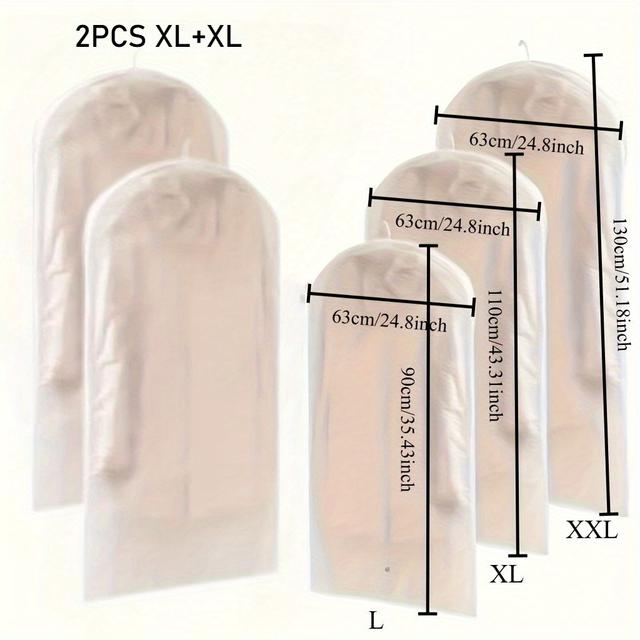 TEMU Sada 2 prostorově úsporných závěsných obalů na oblečení se samokompresním zipem, s kapacitou 3 až 5 kusů oblečení, navržených prachovky pro skladování kapucínových bund